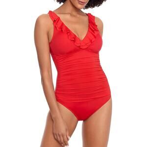 Lauren Ralph Lauren Red Underwire Ruffle Surplice V-Neck One Piece Swimsuit NWT